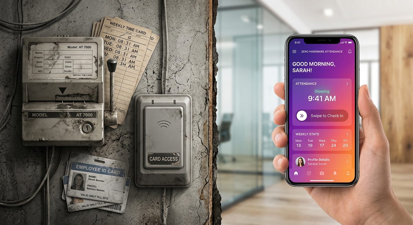 Confronto badge fisico vs NoBadge smartphone — zero hardware, zero costi di installazione