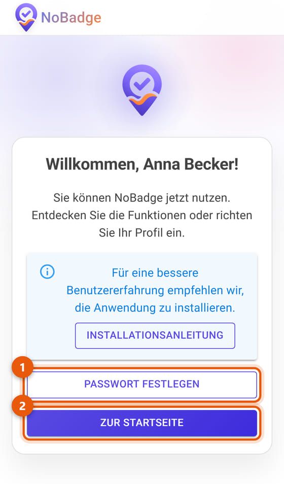 Begrüßungsseite mit Passwort festlegen und Zur Startseite