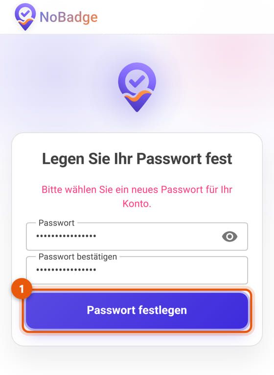 Seite zum Festlegen des Passworts