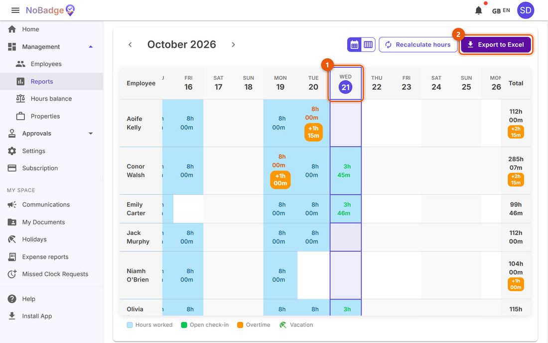 October report with today's column and the Export to Excel button