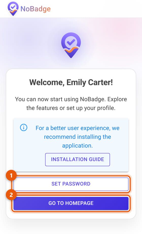 Welcome page with Set Password and Go to Homepage