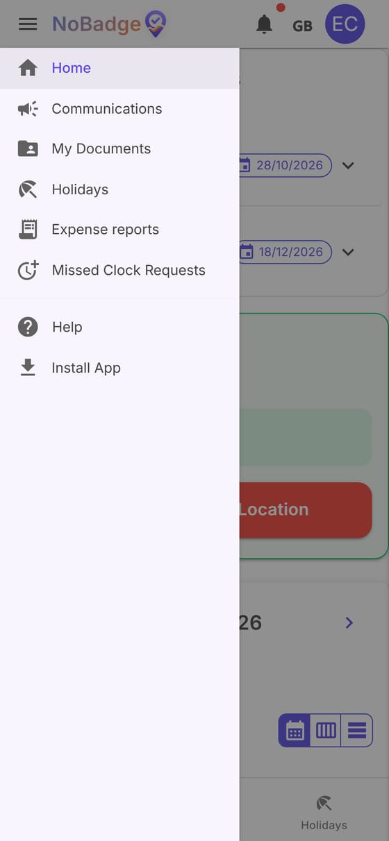 Employee side menu