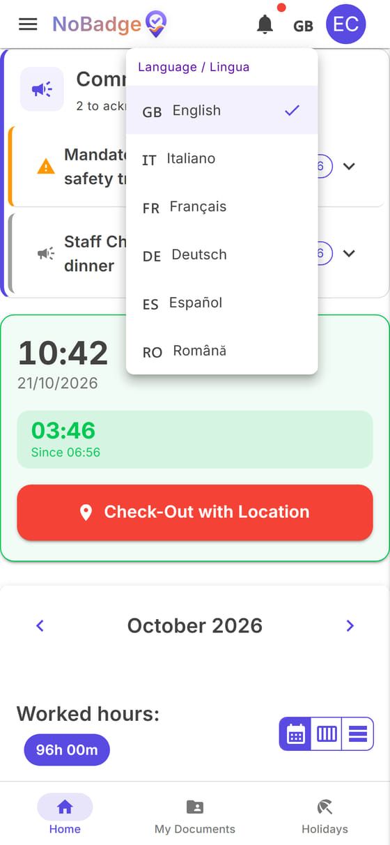 Language menu