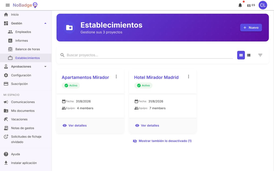 Lista de los establecimientos de la empresa