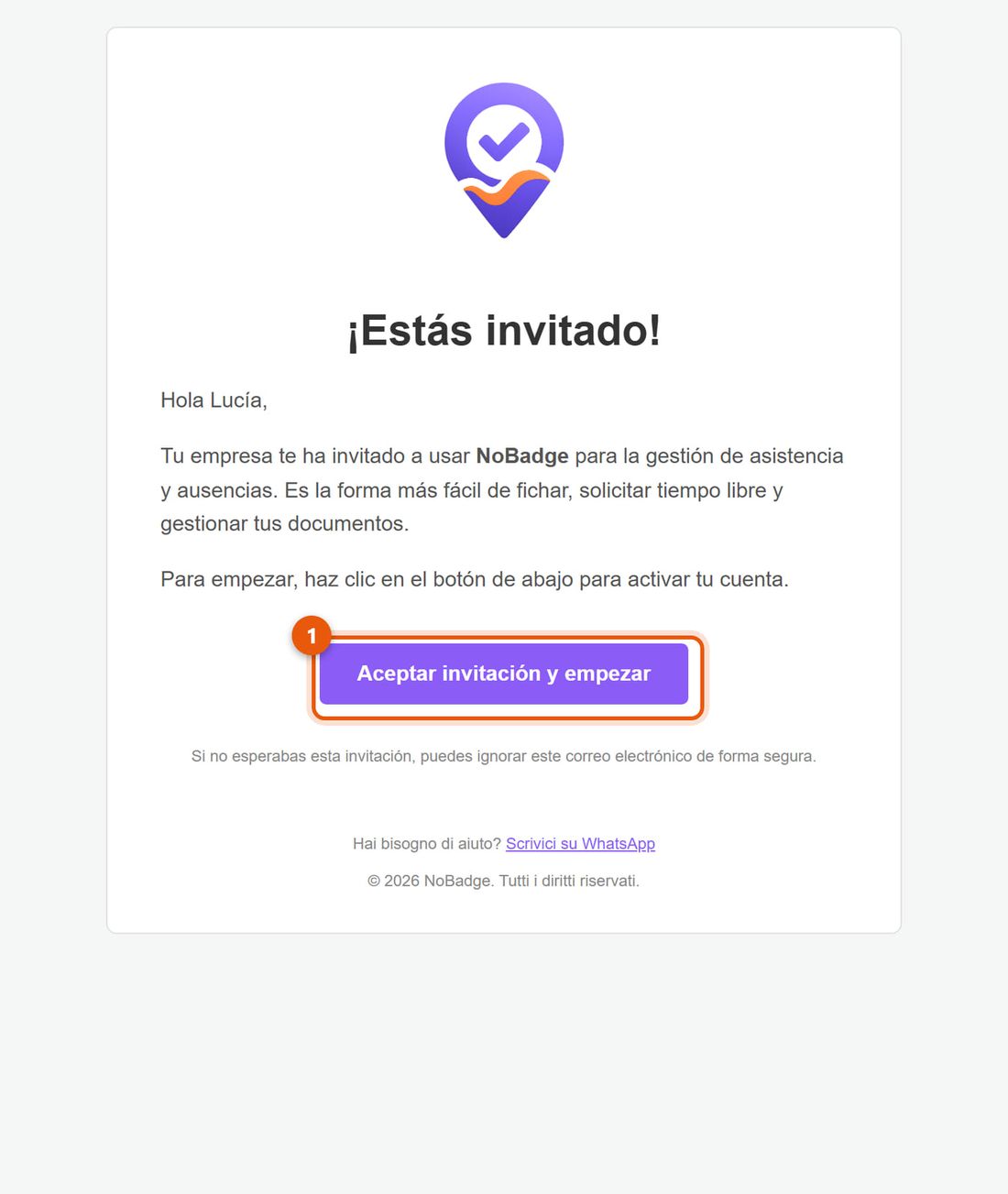 Correo de invitación con el botón Aceptar invitación y empezar