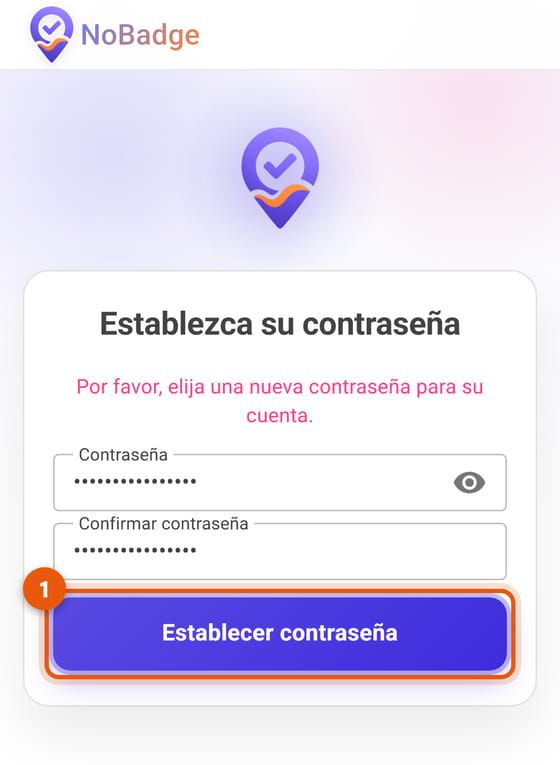 Página para establecer la contraseña