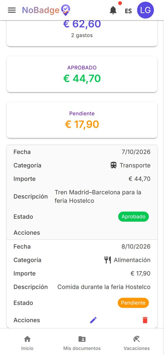Lista de notas de gastos: tren aprobado, comida pendiente
