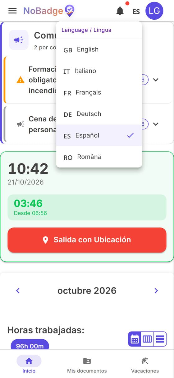 Menú del idioma