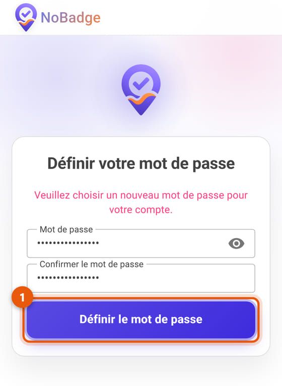 Page de choix du mot de passe