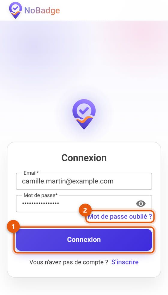 Page de connexion avec Connexion et Mot de passe oublié