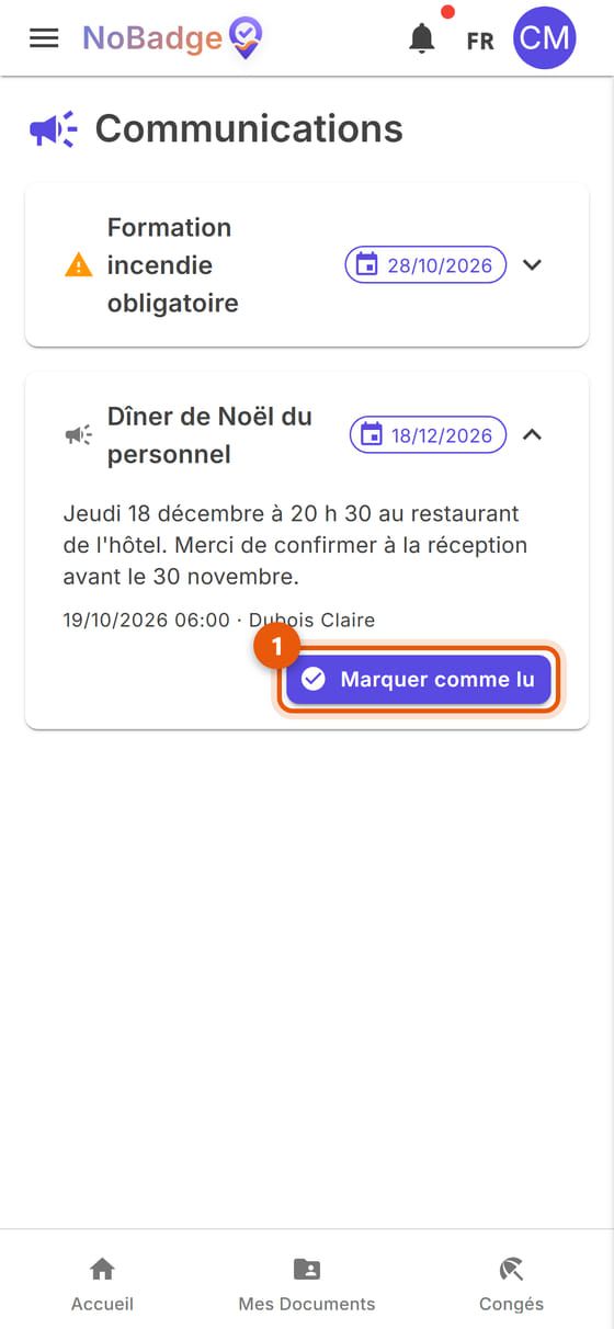 Communication ouverte avec le bouton Marquer comme lu