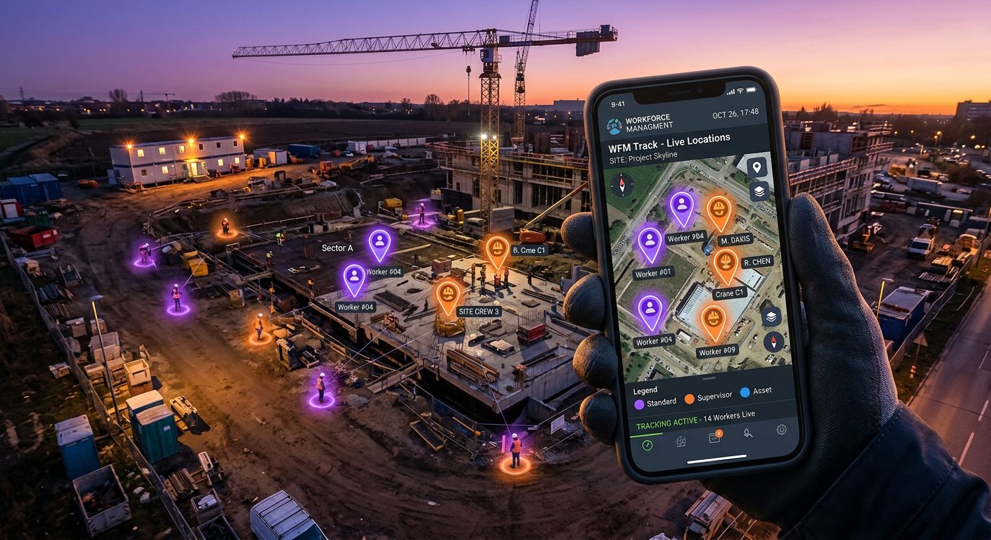 Timbratura GPS cantiere — tracciamento posizione dipendenti in tempo reale con NoBadge