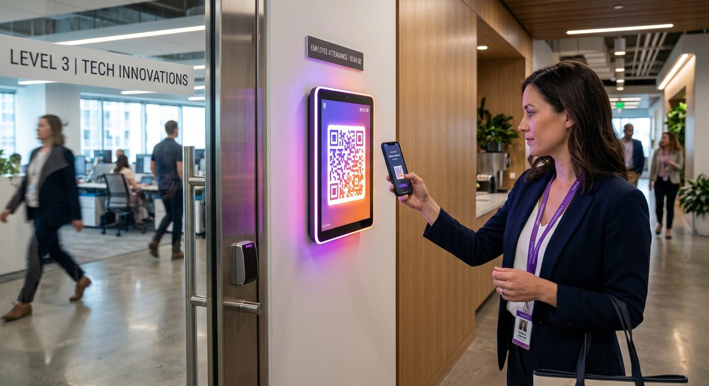 Timbratura QR code dinamico all'ingresso — NoBadge elimina badge fisici e terminali